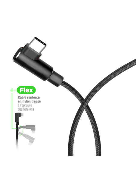 Câble USB-C Elbow nylon, charge et Data 1M par Wave Concept
